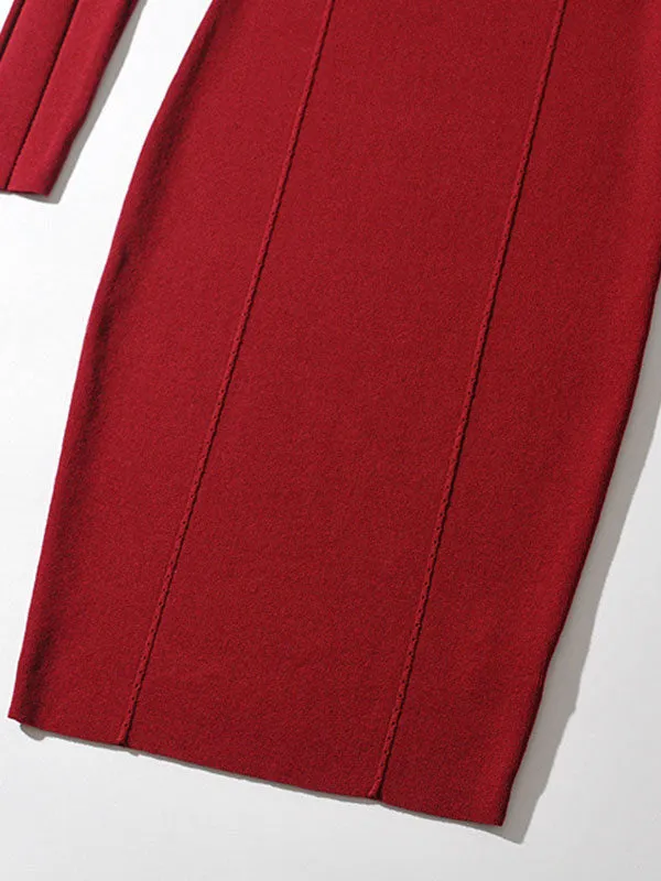 Cutout Long Sleeve Knit Midi Dresses