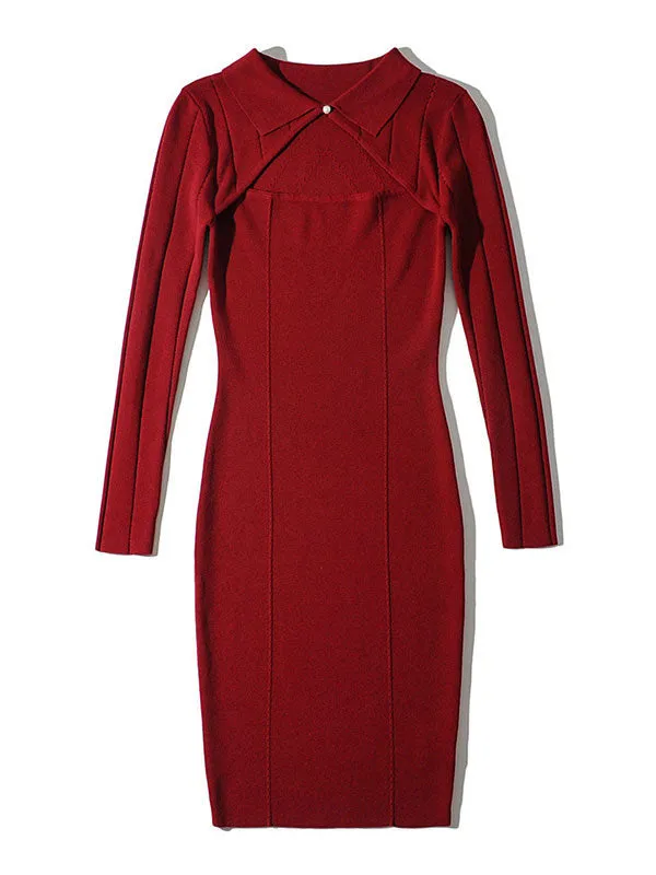 Cutout Long Sleeve Knit Midi Dresses