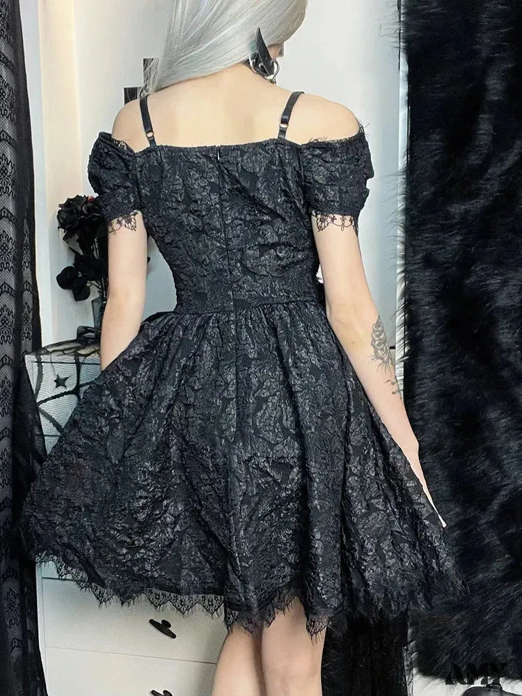 Cutouts Waist Prom One Aesthetic Strap Lace Clubwear Mini Grunge Party Shoulder A-Line Y2K High Dress Elegant Sexy