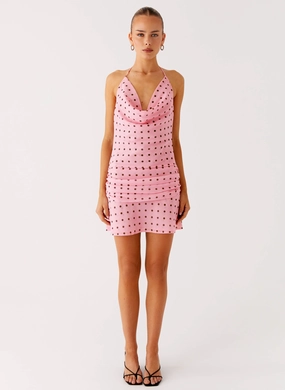 Cyna Cowl Mini Dress - Strawberry Dot Cyna Cowl Mini Dress - Strawberry Dot