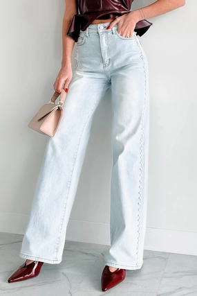 Cynthia High Rise Pearl Detail Vibrant Wide Leg Jeans (Light Stone) Cynthia High Rise Pearl Detail Vibrant Wide Leg Jeans (Light Stone)