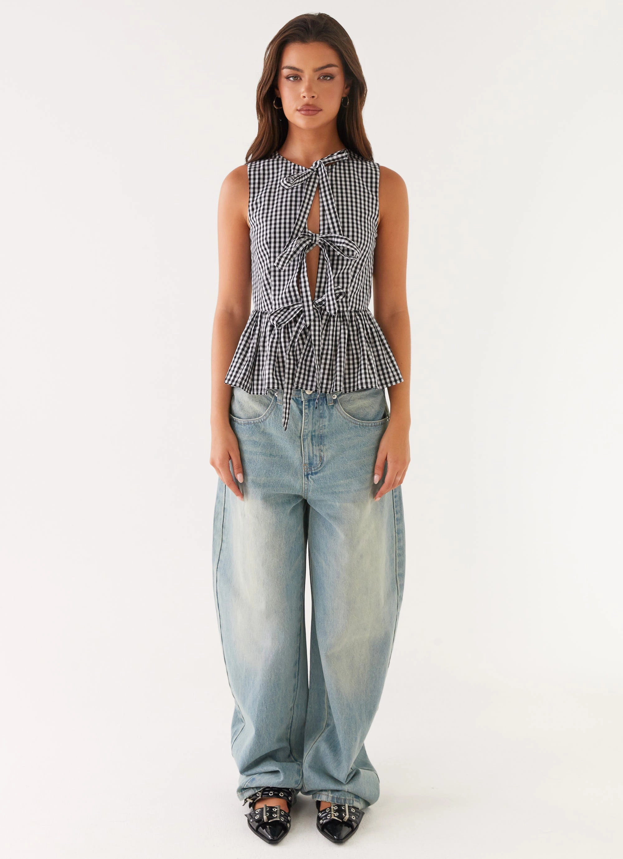 Cyrene Tie Top - Black Gingham