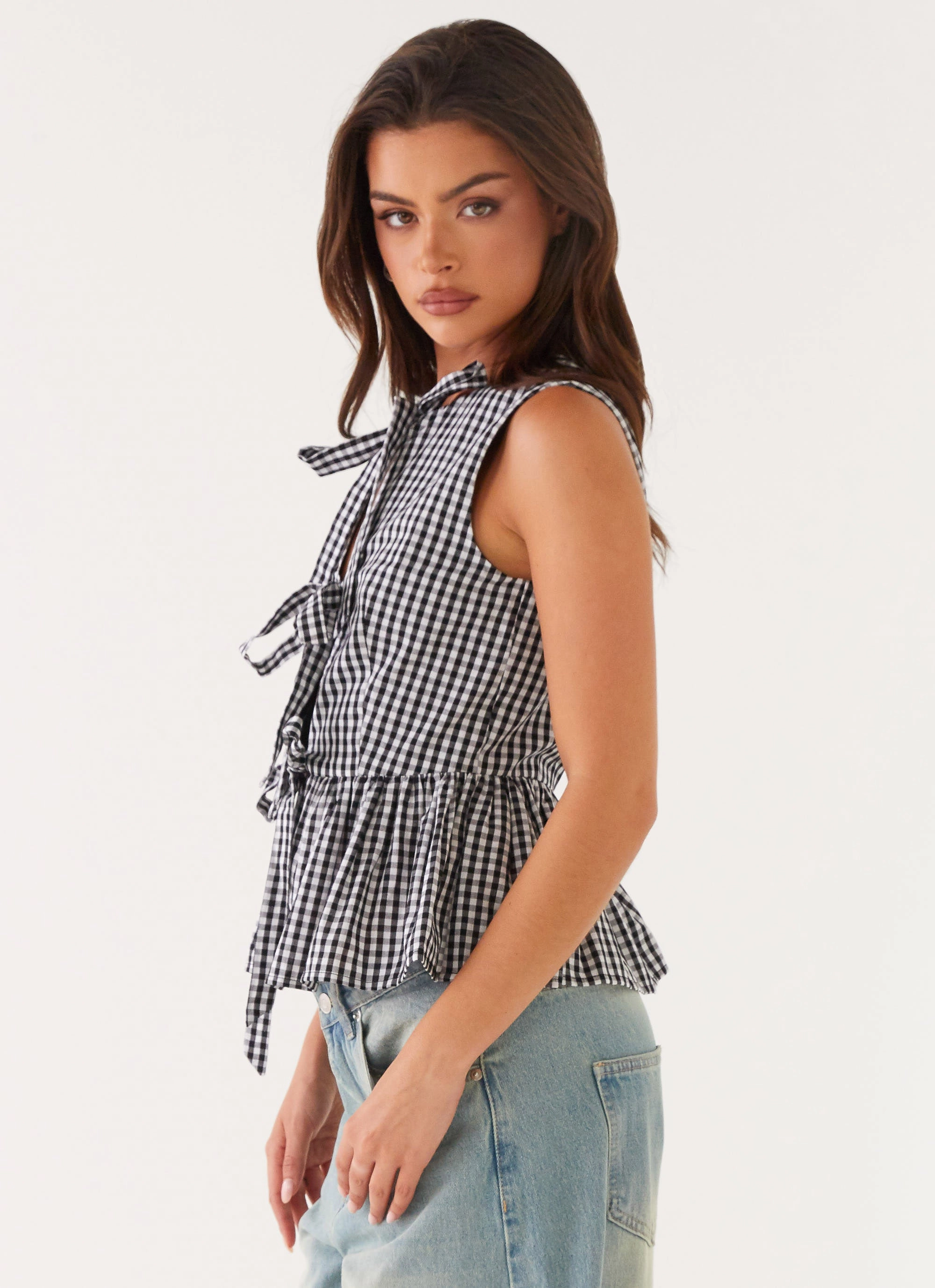 Cyrene Tie Top - Black Gingham
