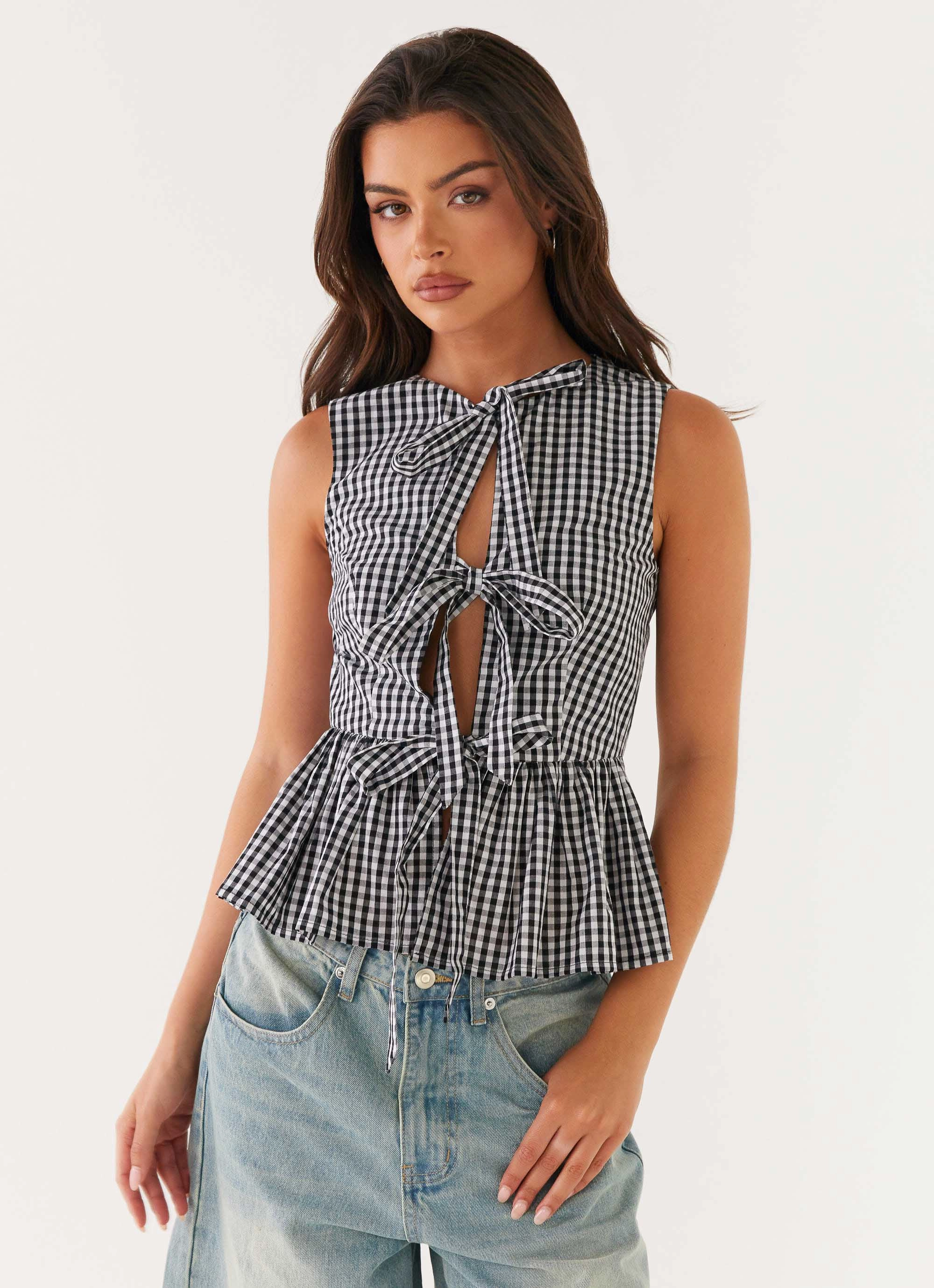 Cyrene Tie Top - Black Gingham