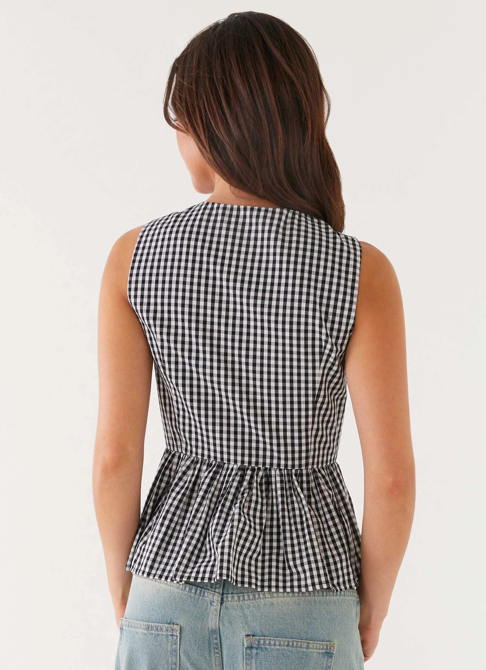 Cyrene Tie Top - Black Gingham