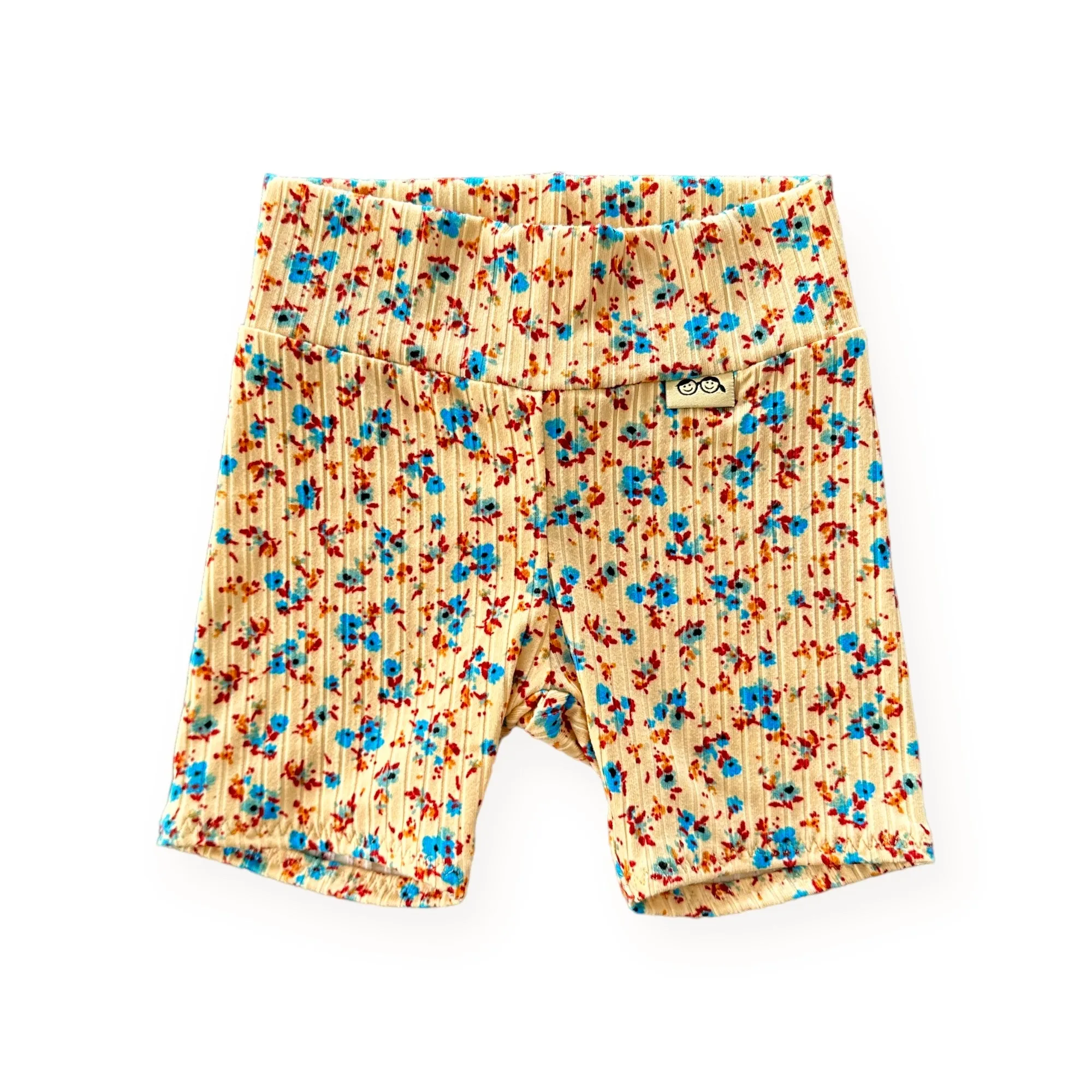 Dainty Floral on Yellow Ribbed Biker Shorts