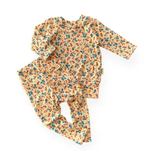 Dainty Floral on Yellow Ribbed Lounge Set
