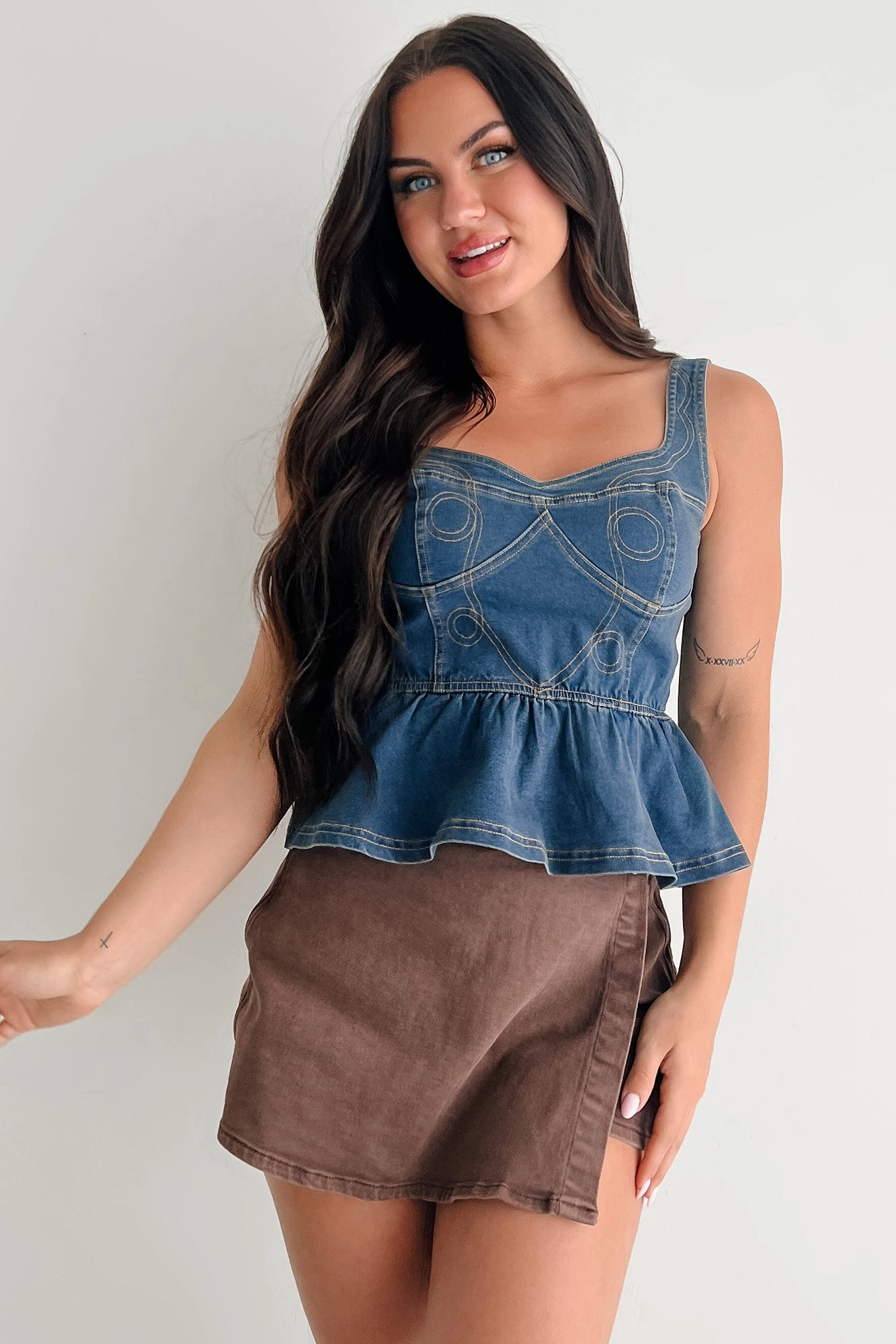 Dainty In Denim Peplum Tank Top (Medium Blue)