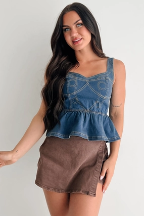 Dainty In Denim Peplum Tank Top (Medium Blue) Dainty In Denim Peplum Tank Top (Medium Blue)