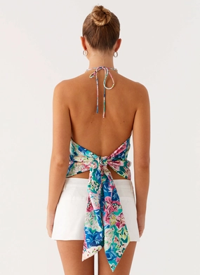 Dalila Beaded Tie Back Top - Santorini Floral Dalila Beaded Tie Back Top - Santorini Floral