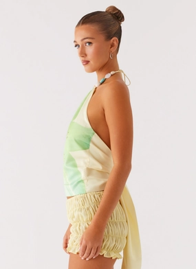 Dalila Beaded Tie Back Top - Yellow Floral Dalila Beaded Tie Back Top - Yellow Floral