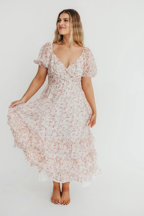 Danielle Corset Maxi Dress in White/Pink Floral *Final-Sale* Danielle Corset Maxi Dress in White/Pink Floral *Final-Sale*