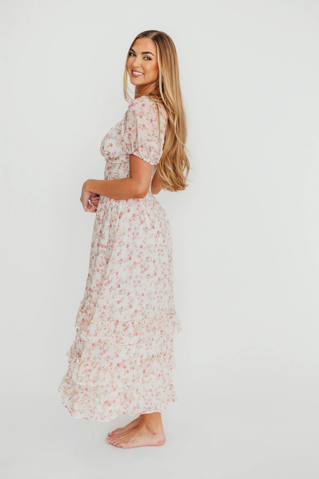 Danielle Corset Maxi Dress in White/Pink Floral *Final-Sale*