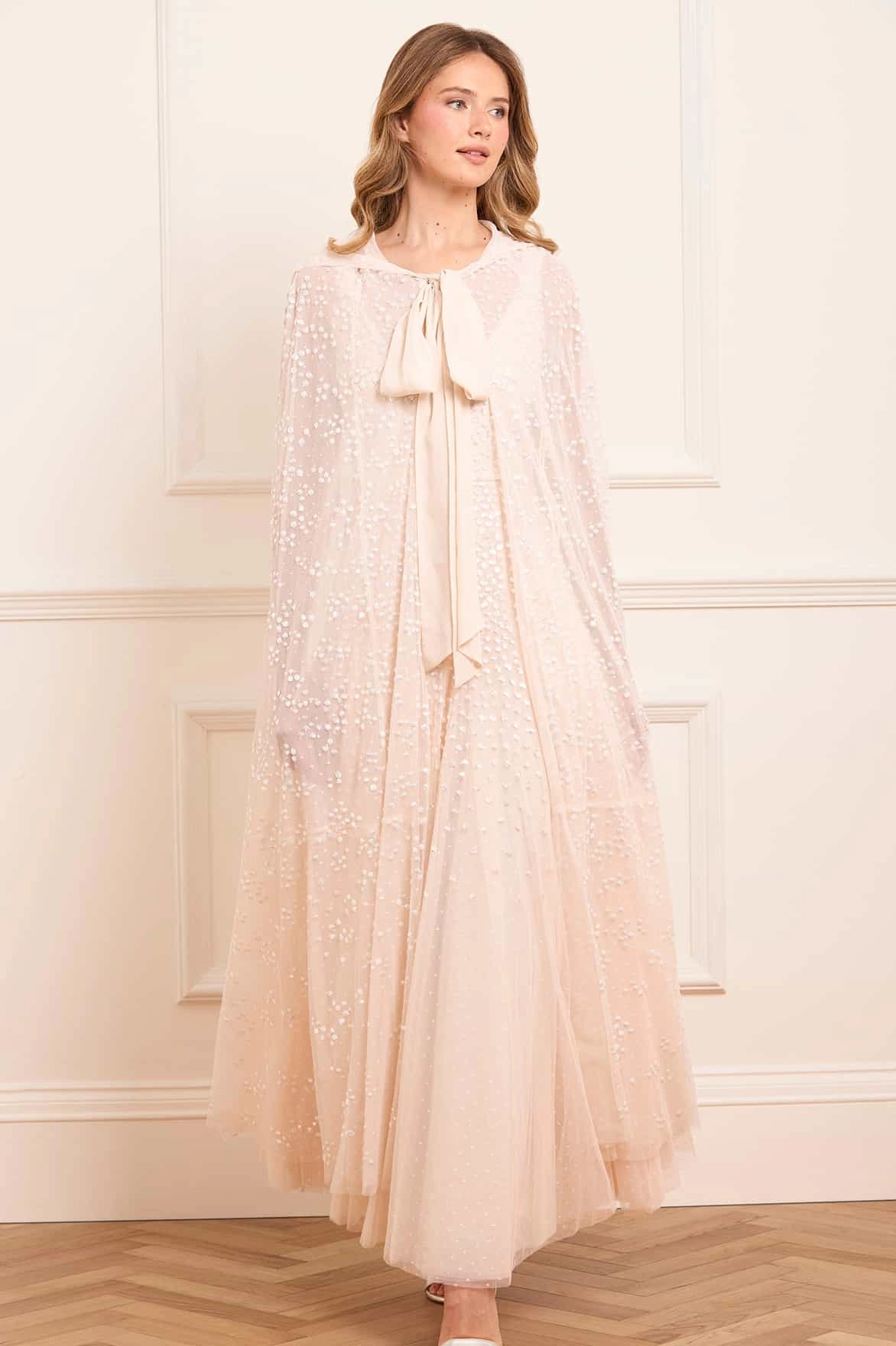 Dappled Sequin Hooded Long Cape