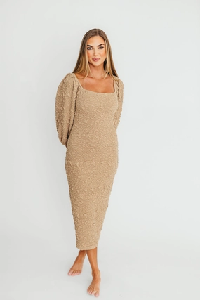 Darcy Square Neck Midi Dress in Taupe *Final-Sale* Darcy Square Neck Midi Dress in Taupe *Final-Sale*