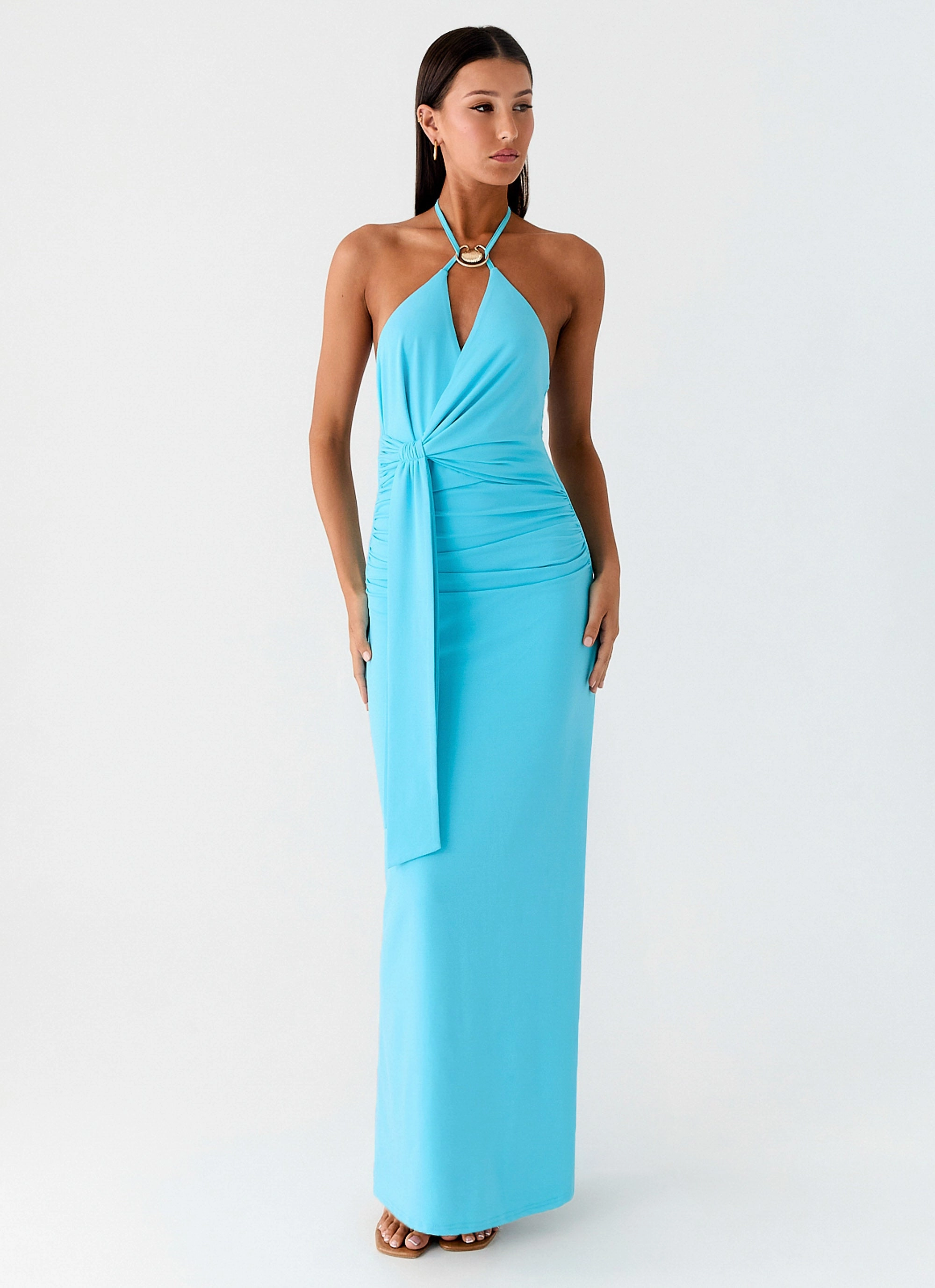 Dare Me Halter Maxi Dress - Aqua Blue