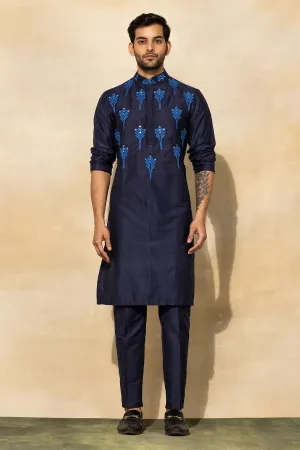 DARK BLUE FEATHER  EMBROIDERED KURTA