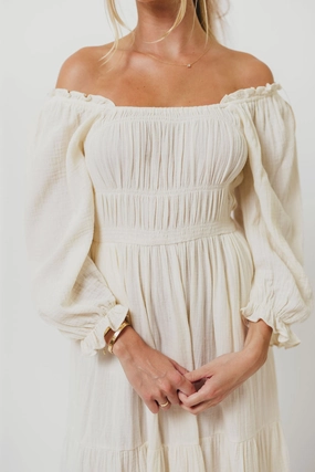 Dawn 100% Cotton Gauze Midi Dress in Soy Dawn 100% Cotton Gauze Midi Dress in Soy