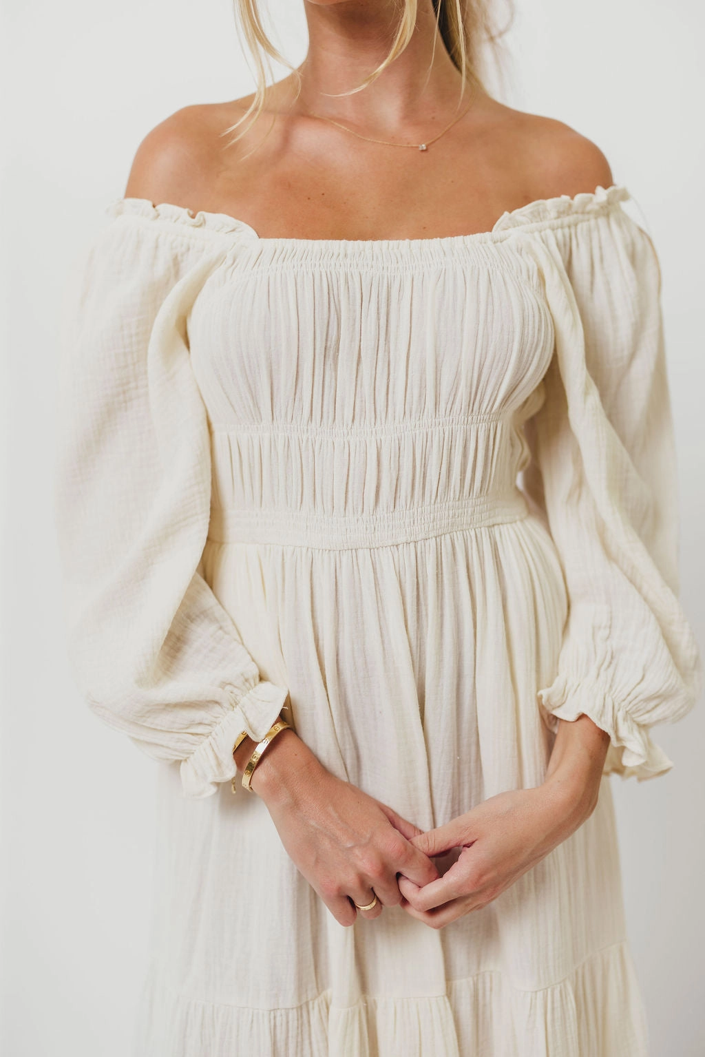 Dawn 100% Cotton Gauze Midi Dress in Soy