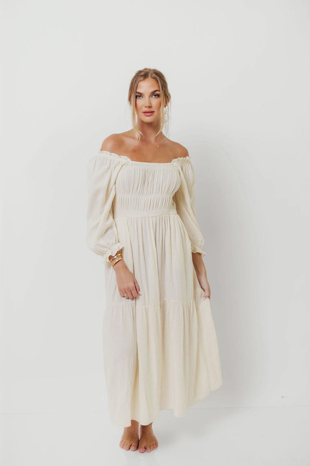 Dawn 100% Cotton Gauze Midi Dress in Soy