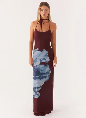 Dayana Halterneck Maxi Dress - Maroon Print Dayana Halterneck Maxi Dress - Maroon Print