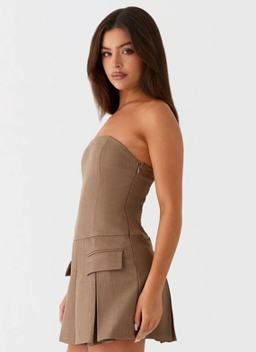 Deal-Breaker Mini Dress - Brown Beige Deal-Breaker Mini Dress - Brown Beige