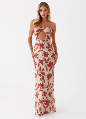 Dearest Maxi Dress - Red Green Floral Dearest Maxi Dress - Red Green Floral