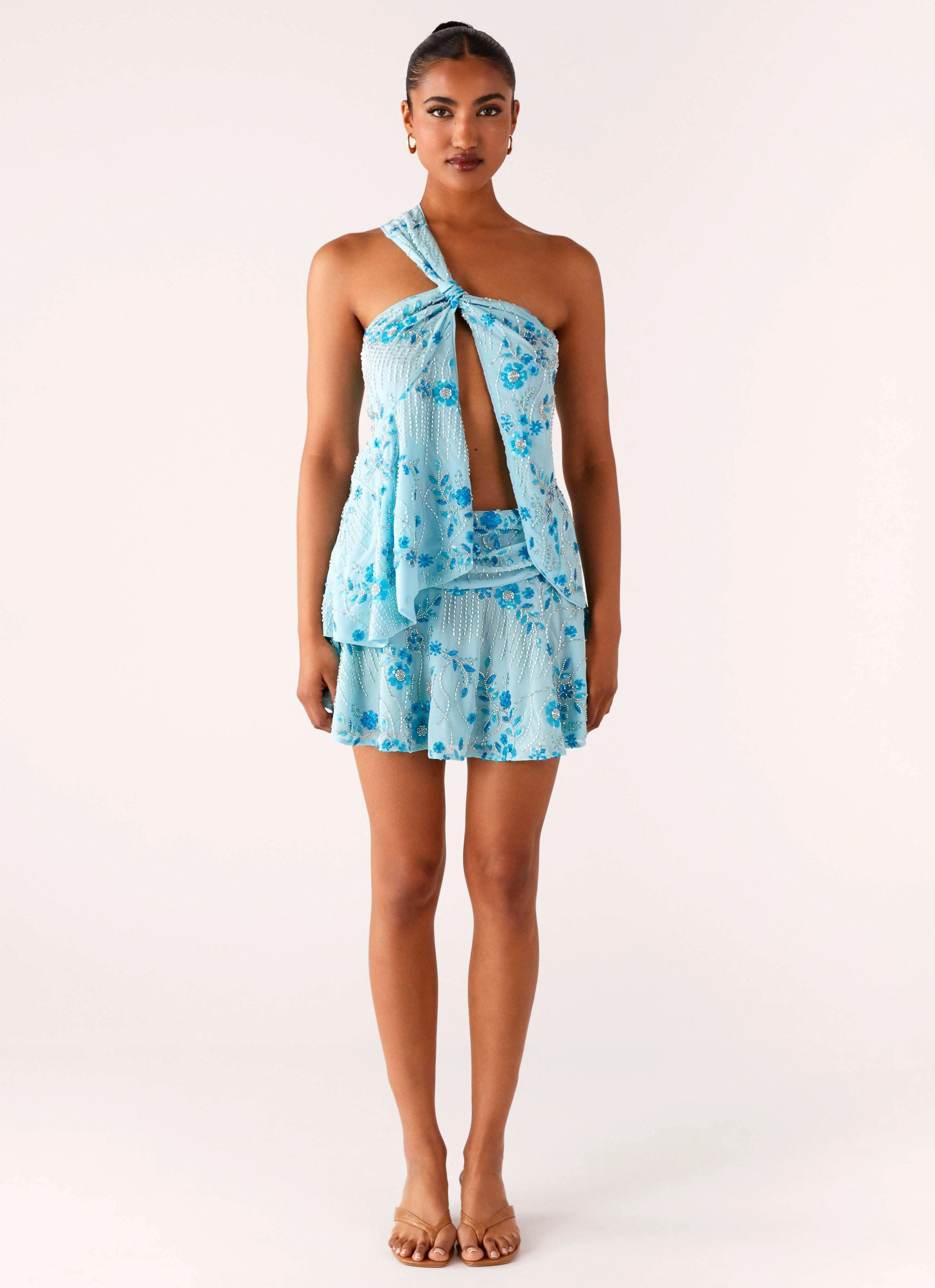 Delight Me Beaded Asymmetrical Top - Blue