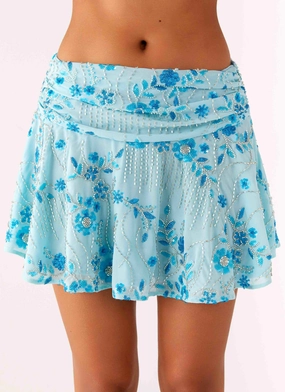 Delight Me Beaded Low Rise Mini Skirt - Blue Delight Me Beaded Low Rise Mini Skirt - Blue