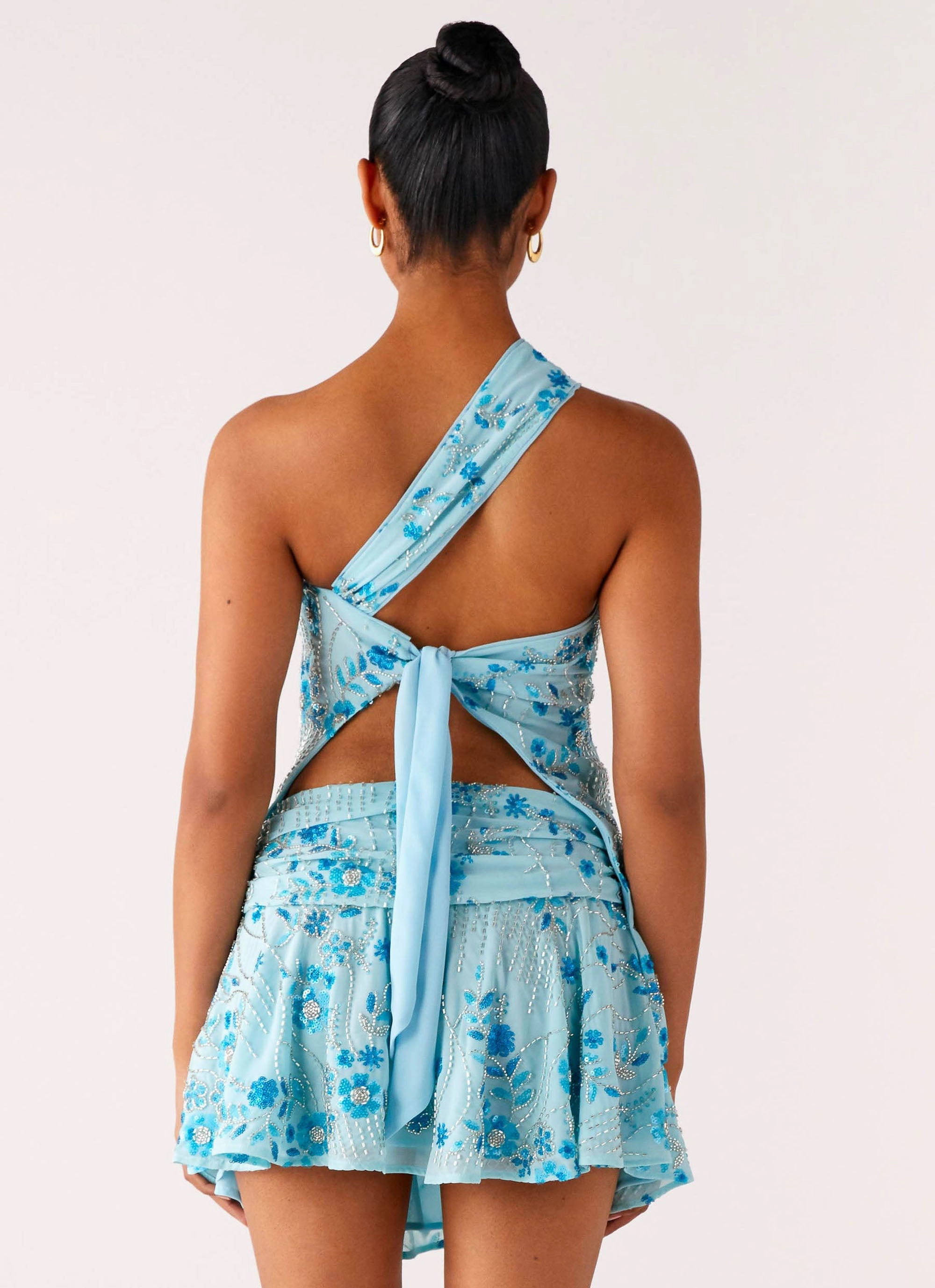 Delight Me Beaded Low Rise Mini Skirt - Blue