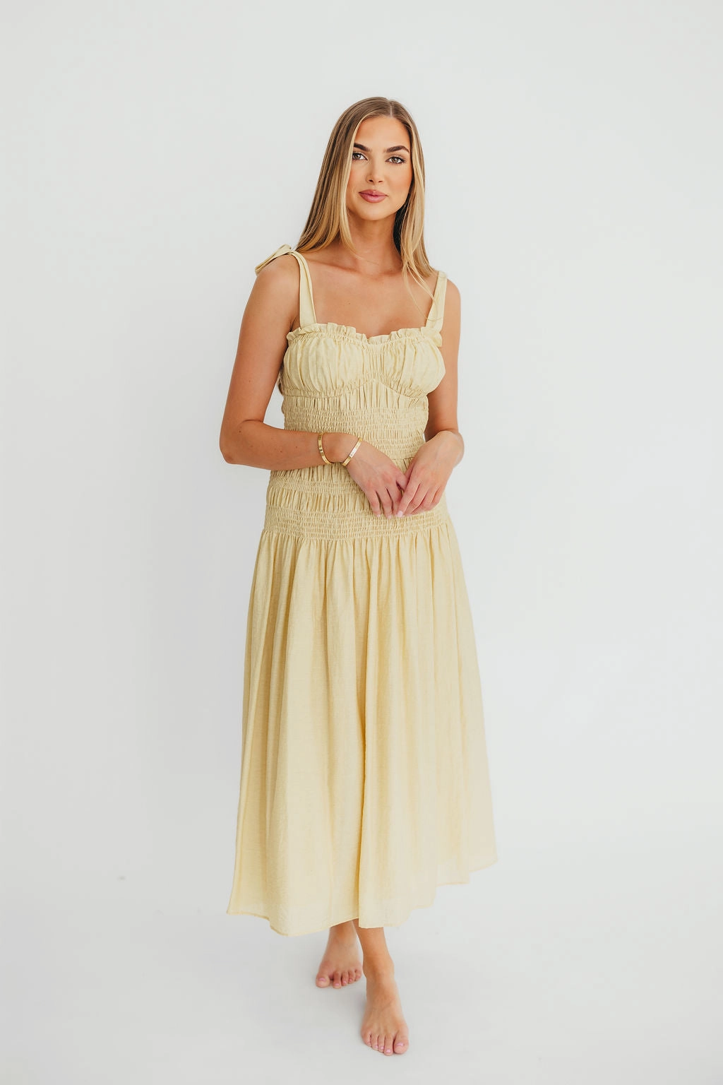 Della Adjustable Tie Midi Dress in Yellow *Final-Sale*