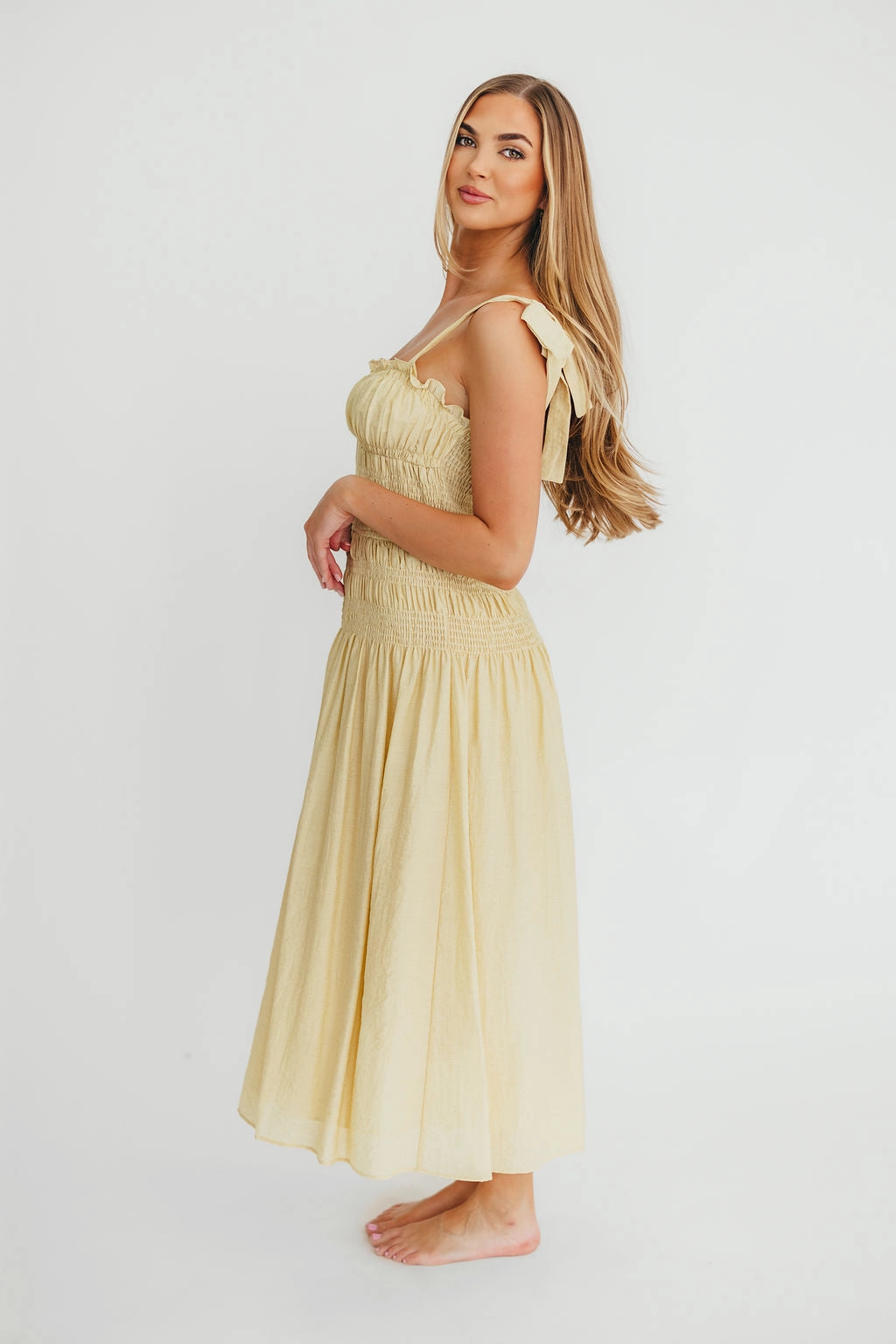 Della Adjustable Tie Midi Dress in Yellow *Final-Sale*