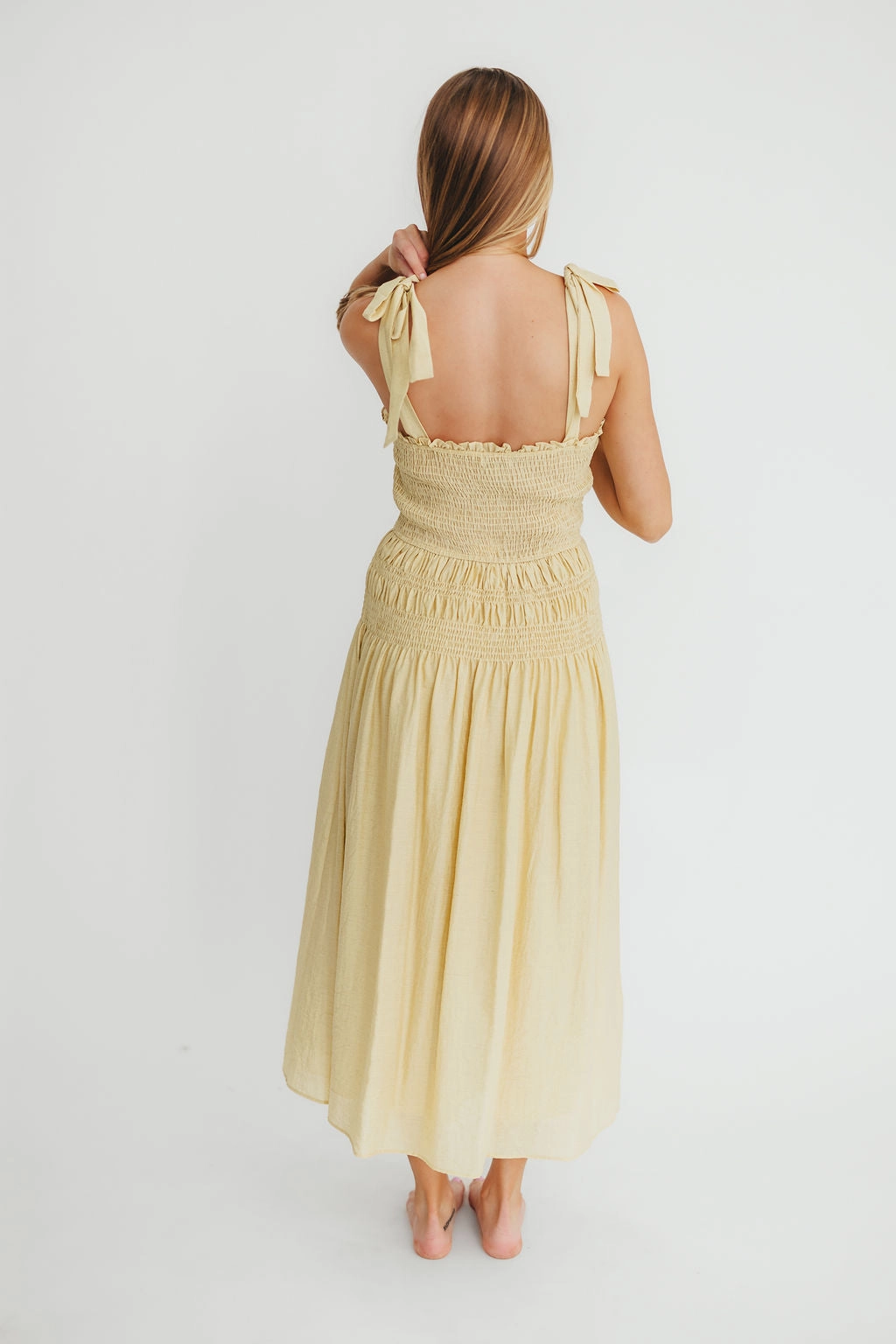 Della Adjustable Tie Midi Dress in Yellow *Final-Sale*