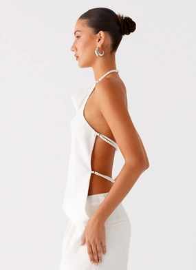 Delong Backless Linen Top - White Delong Backless Linen Top - White