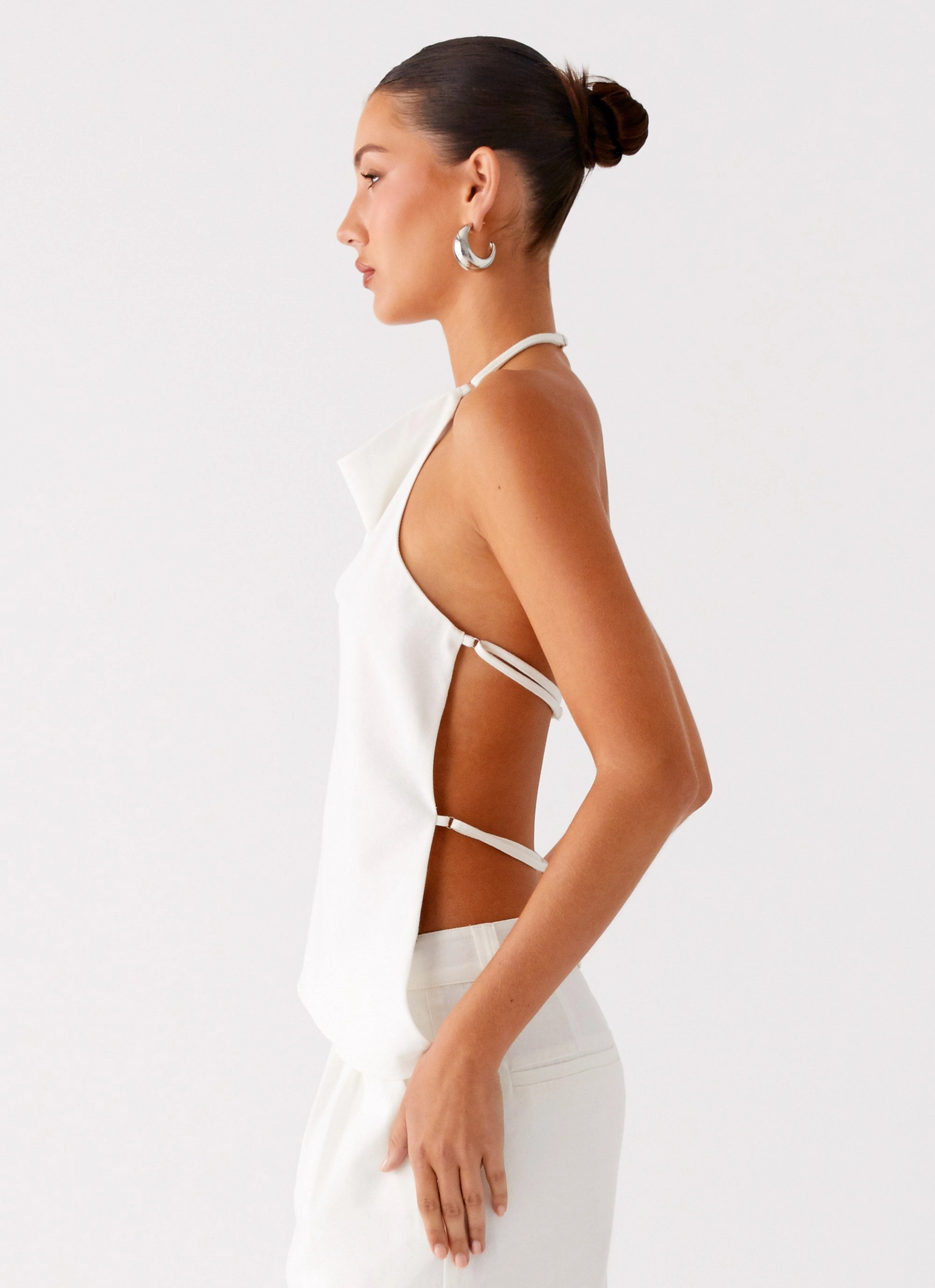 Delong Backless Linen Top - White
