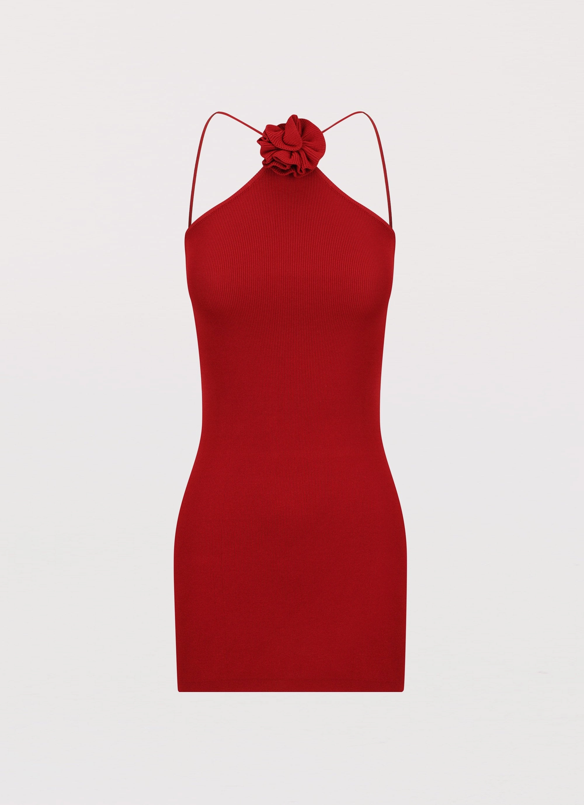 Delphi Rose Knit Mini Dress - Rouge Red