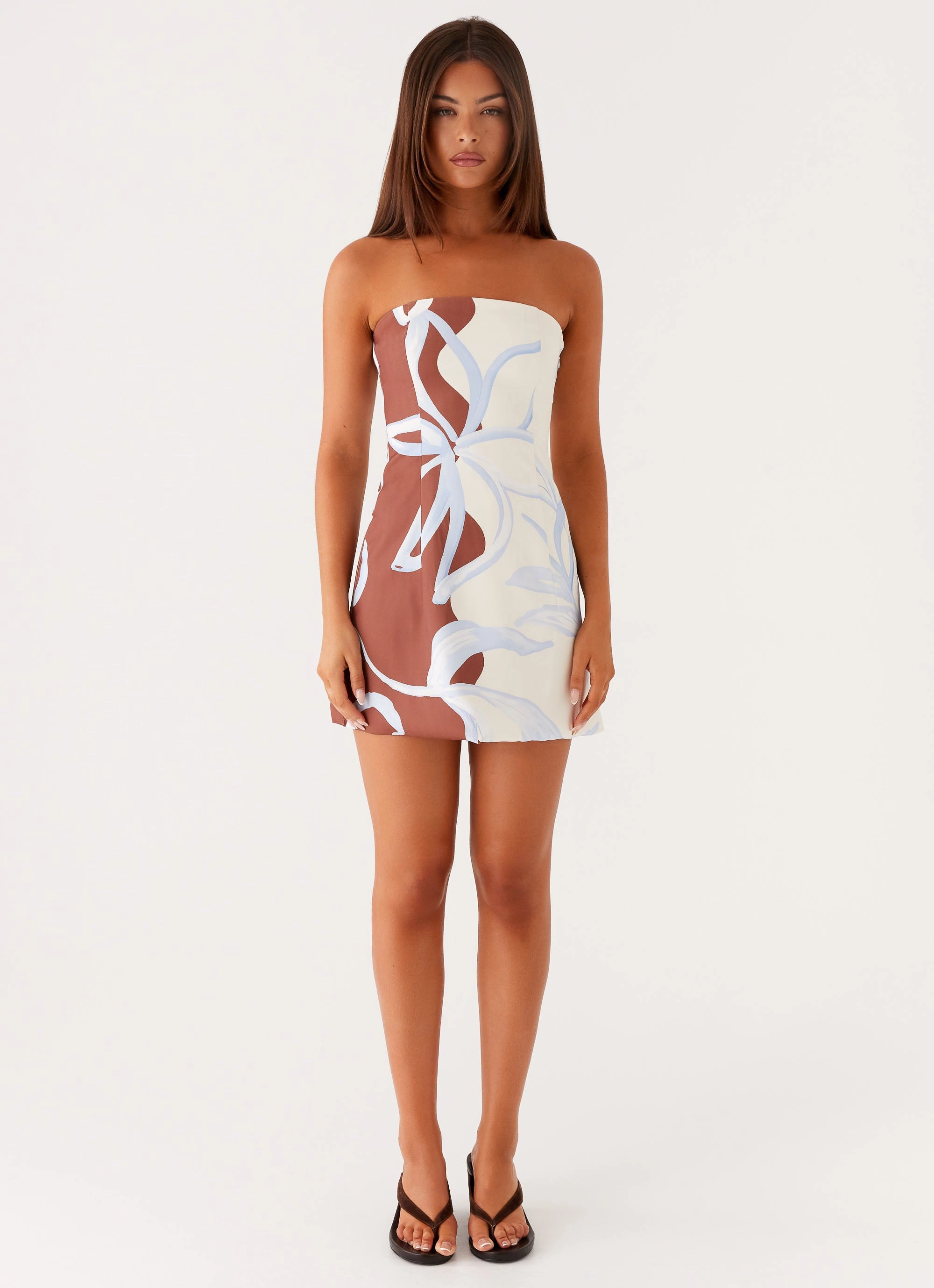 Denby Strapless Mini Dress - Bloom Wave Print