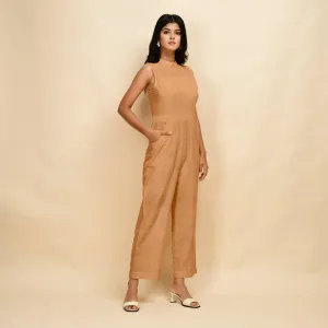 Desert Yellow 100% Linen Princess Line Sleeveless Jumpsuit