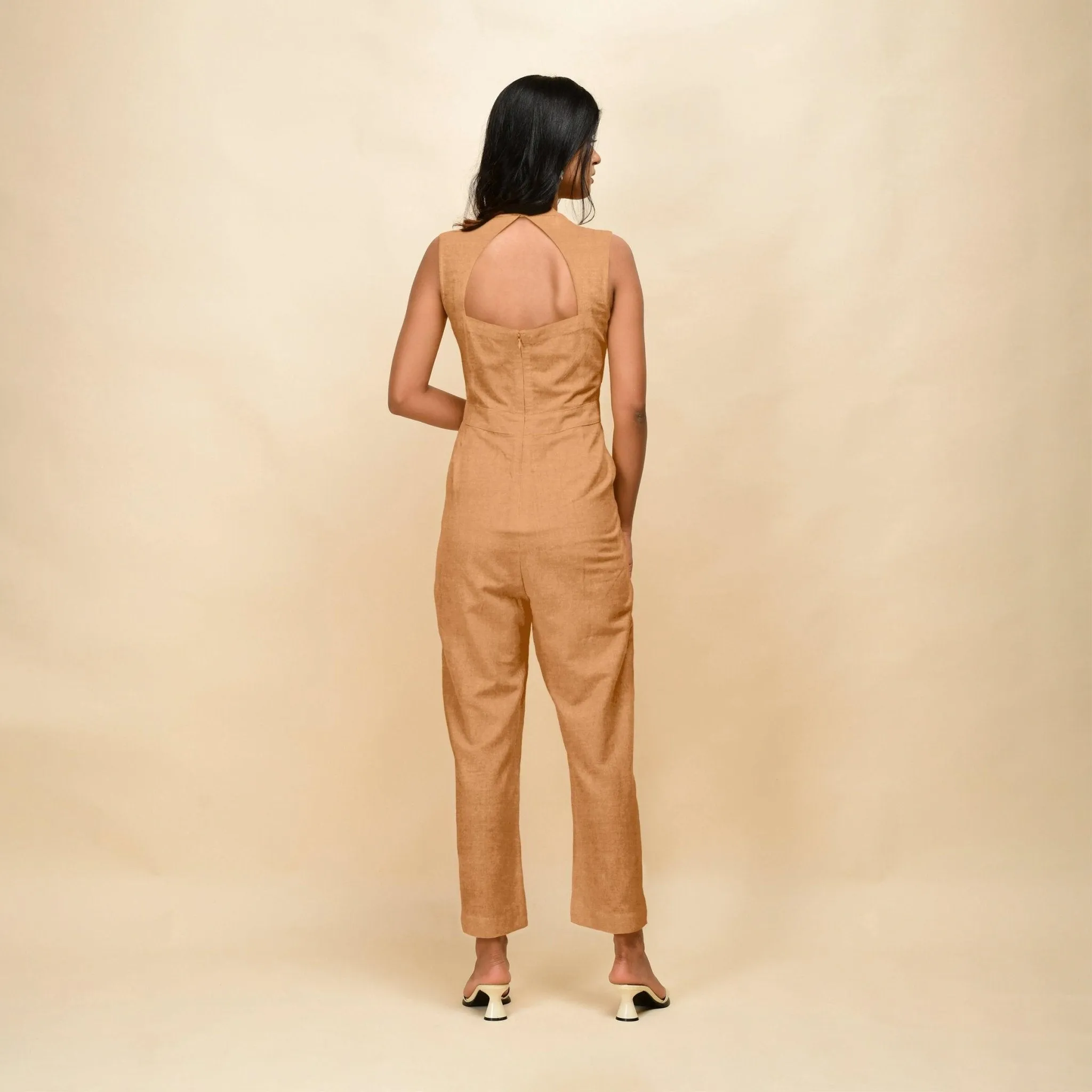Desert Yellow 100% Linen Princess Line Sleeveless Jumpsuit