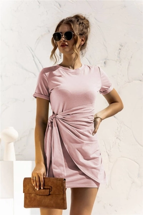 DESIGN SENSE LACE UP SHORT SLEEVED DRESS_CWDSD2628 DESIGN SENSE LACE UP SHORT SLEEVED DRESS_CWDSD2628