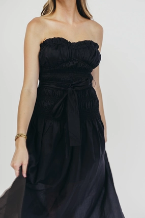 Devin Strapless Midi Dress with Sash in Black Devin Strapless Midi Dress with Sash in Black