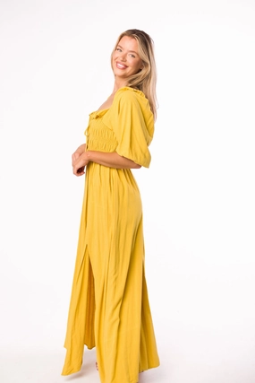 Devon Smocked Maxi Dress in Mustard - Bump Friendly *Final-Sale* Devon Smocked Maxi Dress in Mustard - Bump Friendly *Final-Sale*