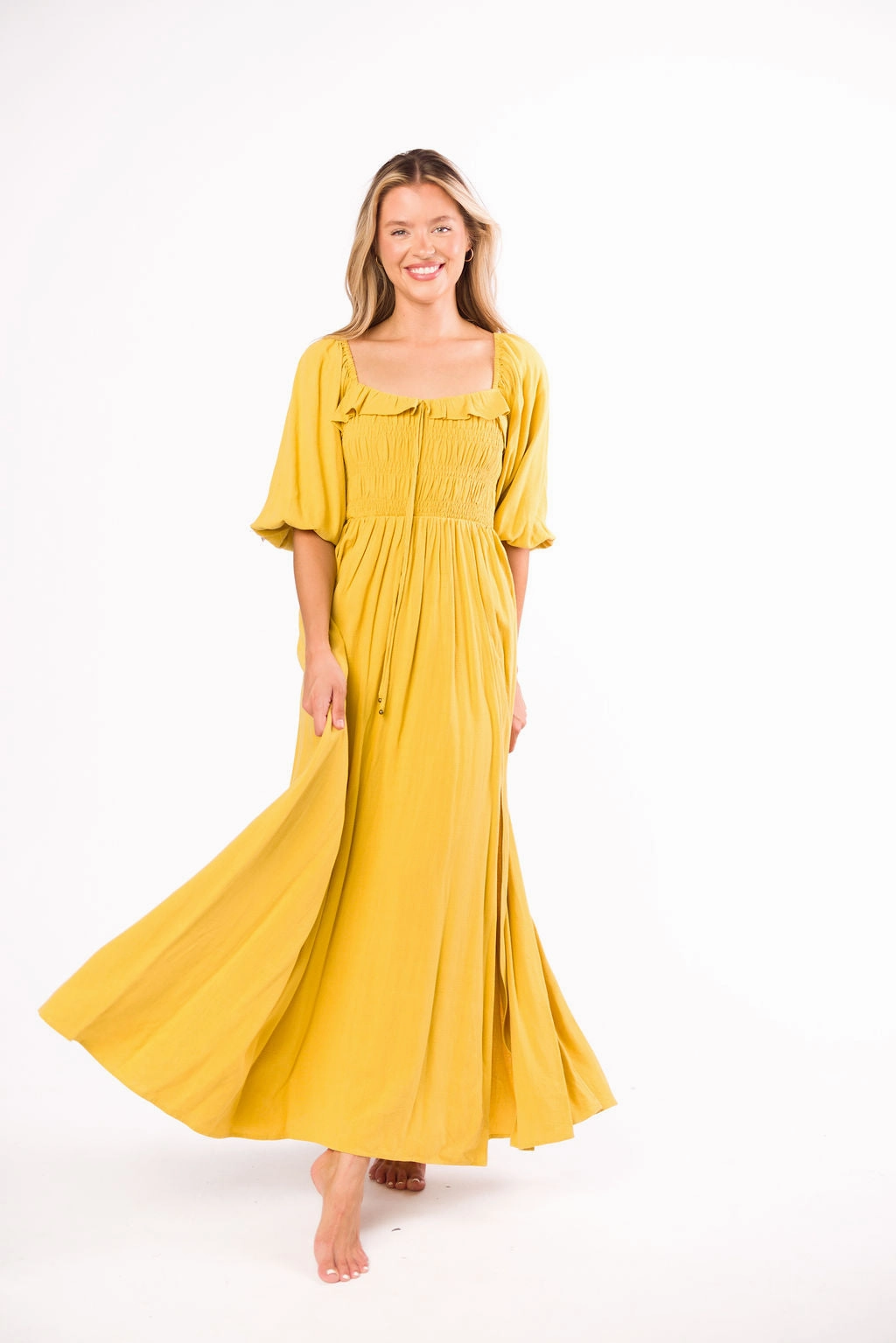 Devon Smocked Maxi Dress in Mustard - Bump Friendly *Final-Sale*