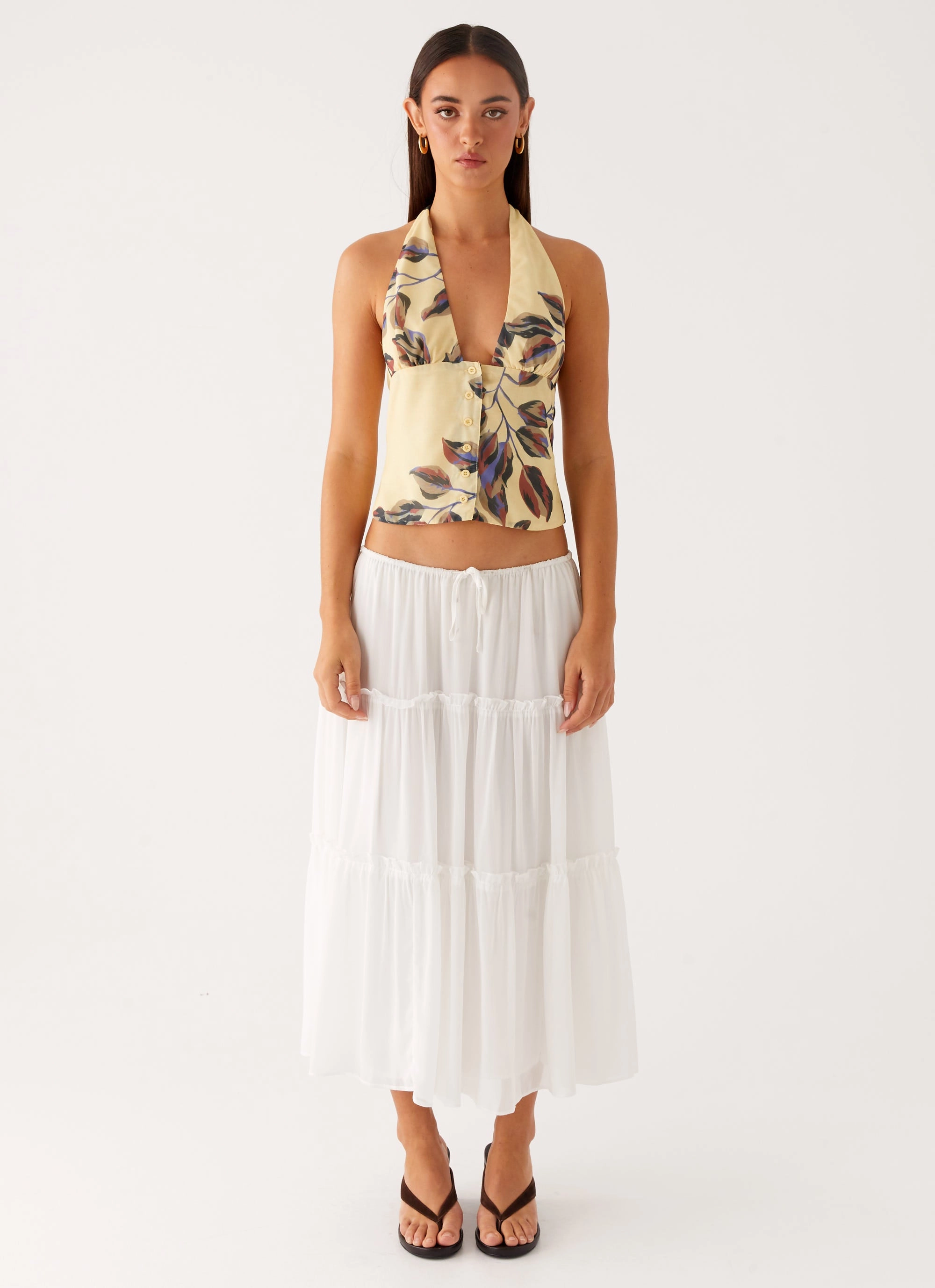 Devoted Halterneck Top - Buttercream Floral