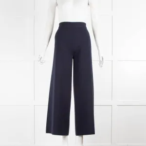 D.Exterior Navy Blue Knit Wide Leg Pull On Trousers