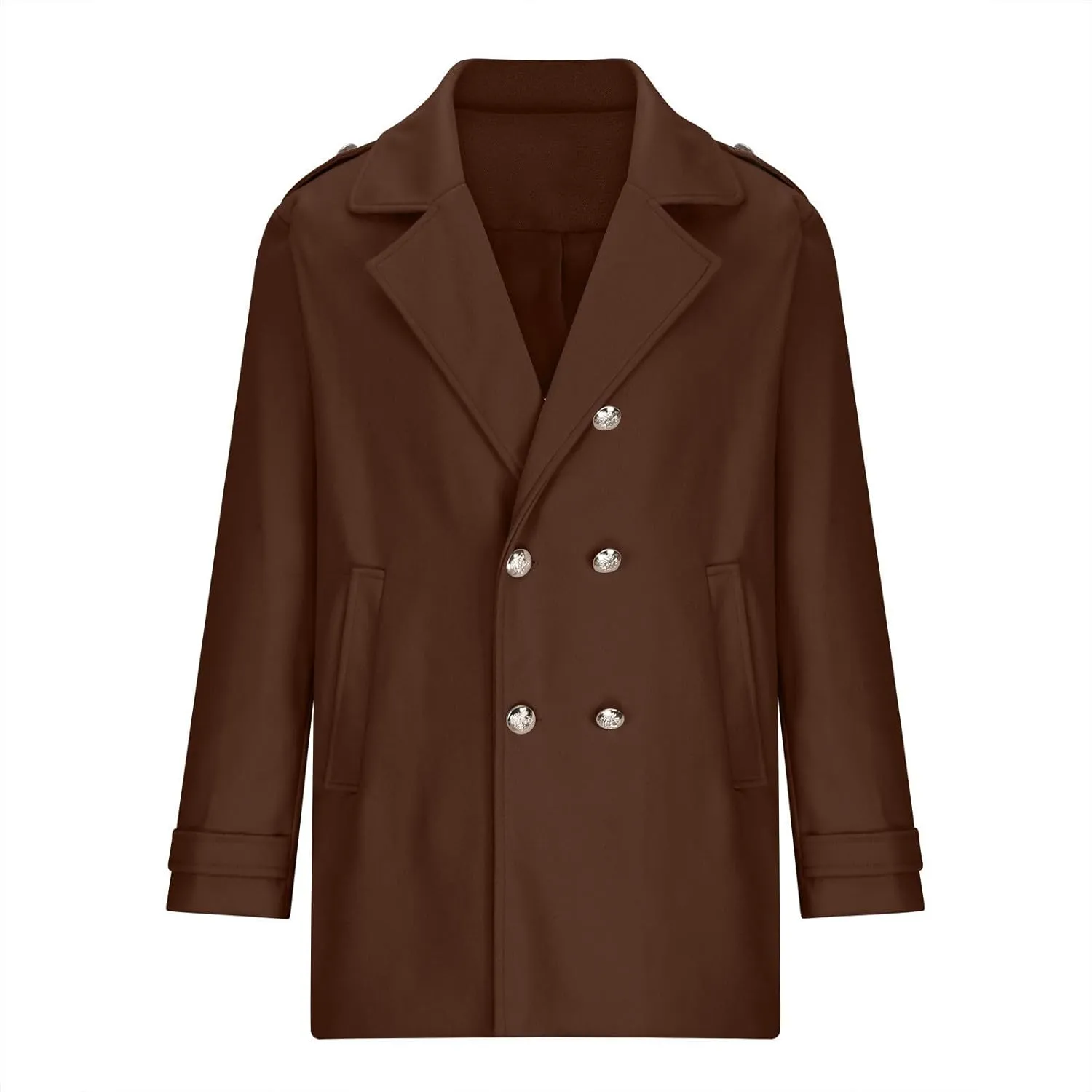 Dgoopd Men's Wool Blend Trench Coat Long Double Breasted Coat Vintage Peacoat Notch Lapel Jacket Casual Winter Coat