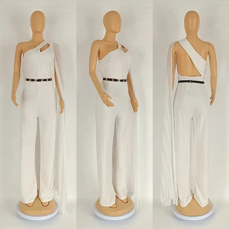 Diagonal Collar Open Back High Waist Pant Jumpsuit