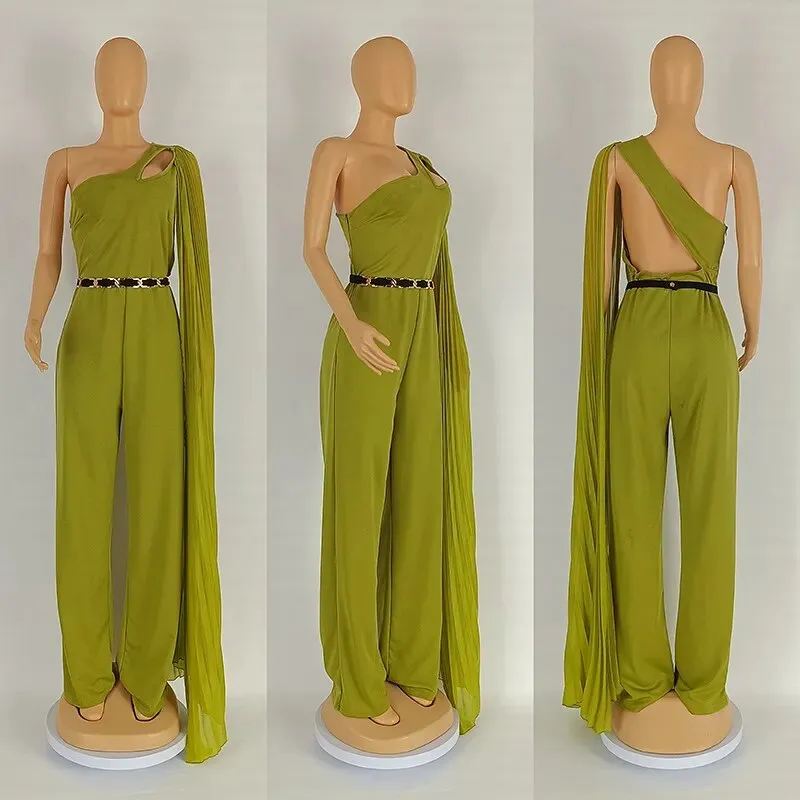 Diagonal Collar Open Back High Waist Pant Jumpsuit