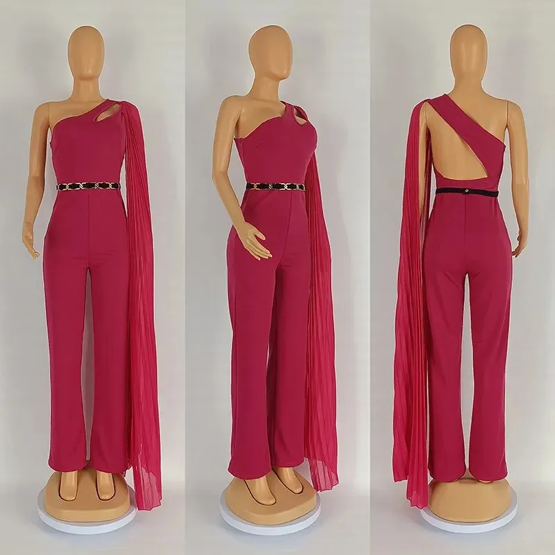 Diagonal Collar Open Back High Waist Pant Jumpsuit