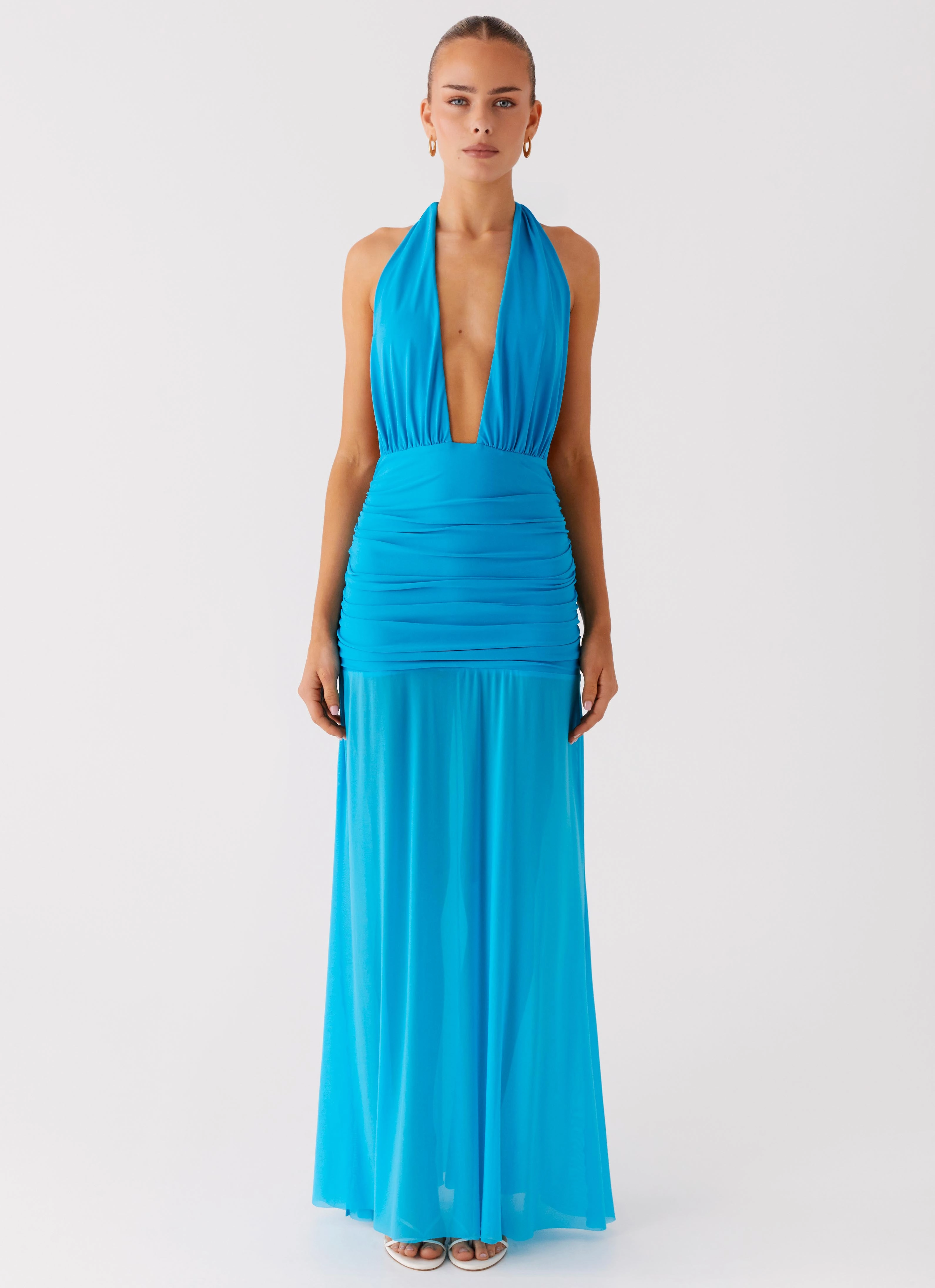 Dilemma Halter Maxi Dress - Turquoise Blue